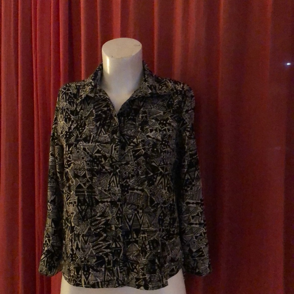 Mia Chica Black White Abstract Button Up Shirt - M
